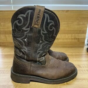 Justin Driller Steel Toe Work Boots WK4311 Size 7.5 EE Round Toe brown Cowboy